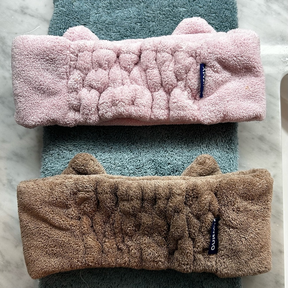 Cute Pink and Brown Elastic Cat Ear Headbands. Wear when washing off makeup - Picture 2 of 5